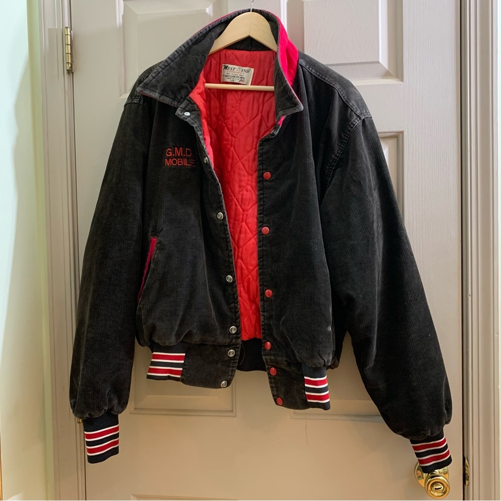 Vintage Varsity Bomber Corduroy Jacket Brown Red Embr… - Gem